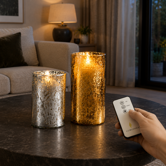 Luminara Indoor Gold & Silver Mercury Candle Duo