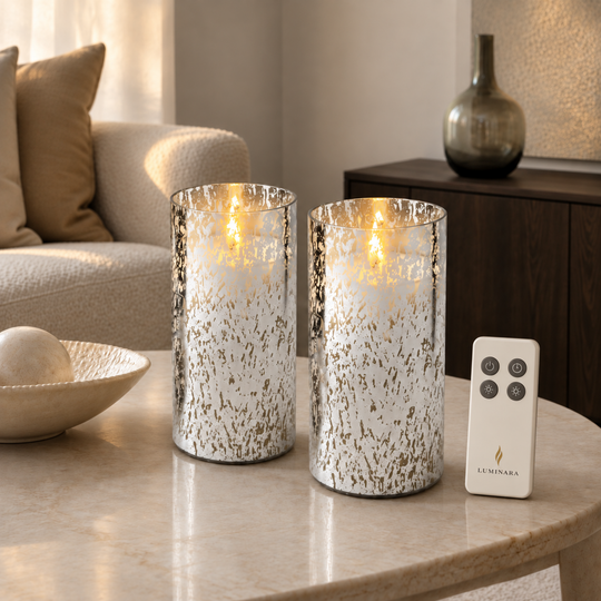 Luminara Indoor Silver Mercury Candle Duo