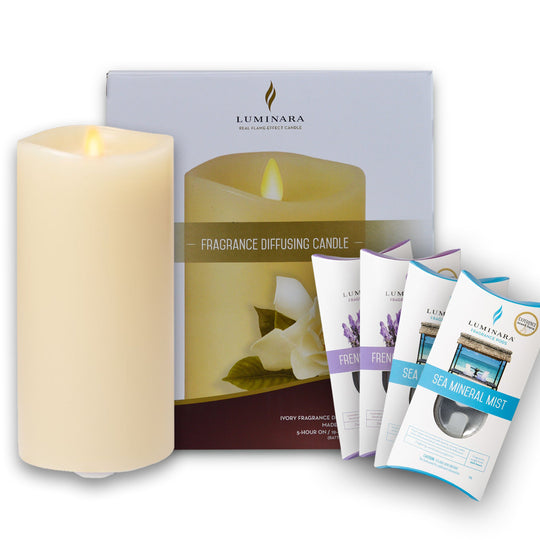 Luminara Ivory Pillar Gift Box (1x Indoor Pillar, 2x Lavender Pods, 2x Sea Min Mist Pods)